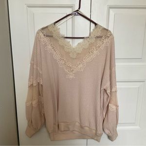 Cream Oversized Lace Top